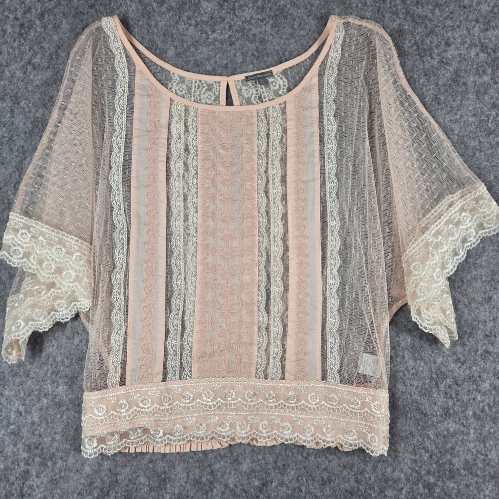 Vintage Charlotte Russe Lace Top Blouse Pink Sheer Y2K Soft Cottagecore Medium